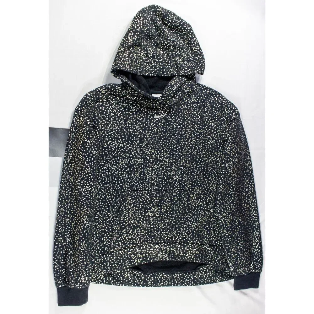Nike Girls Fleece Hoodie Black w/Gold AOP Size XL